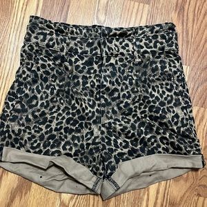 Leopard print jean shorts